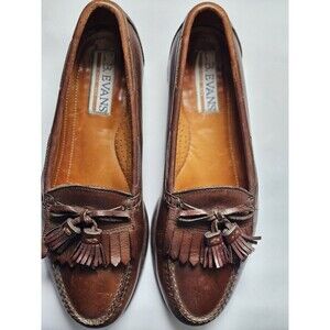 L.B. Evans Brown Leather Tassel Kiltie loafers Sz 10.5